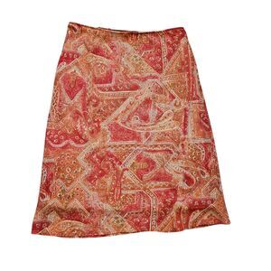 Vtg Byer California Midi Skirt Womsns M Orange Red Floral Chiffon Y2K Fairy